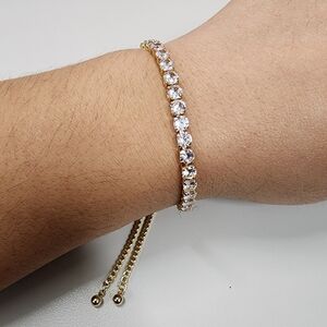Sparkling Cubic Zirconia Gold Bolo Bracelet Adjustable Slider Tennis Bracelet